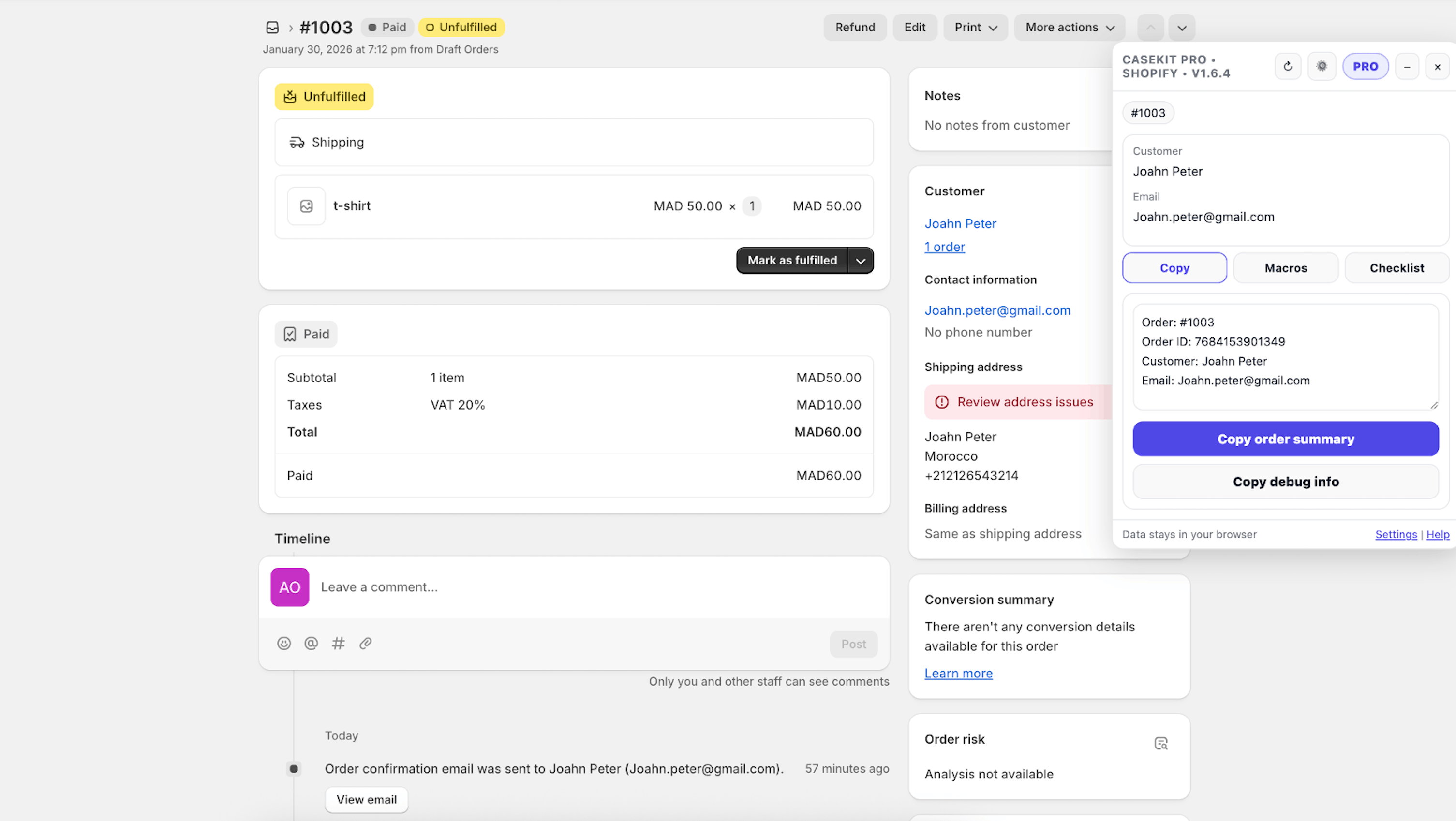 Shopify — Copy order summary